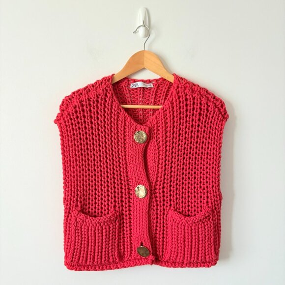 Zara Sleeveless Cropped Knit Sweater Vest Red Blogger Fav Size Small - Picture 6 of 10